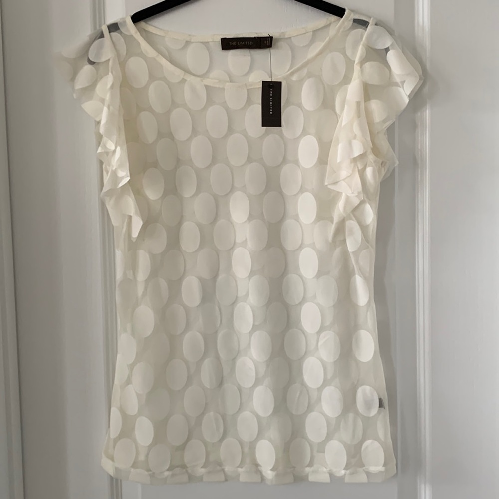 NWT THE LIMITED Flutter Sleeves Mesh Polka Dot Print Top Size Small